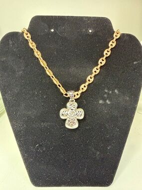 Gold-Tone Chain Necklace with Silver BRIGHTON Filigree Cross Pendant